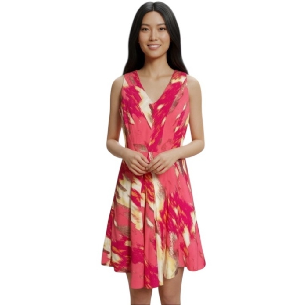 Calvin Klein Women’s Bright Abstract Watercolors Sleeveless Linen Blend Dress 12